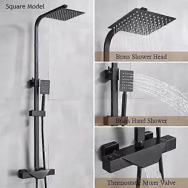 Redkid Wall Mounted Bathroom Faucet Black Rain Shower Head Thermostatic Bath Faucet Bathtub Shower M