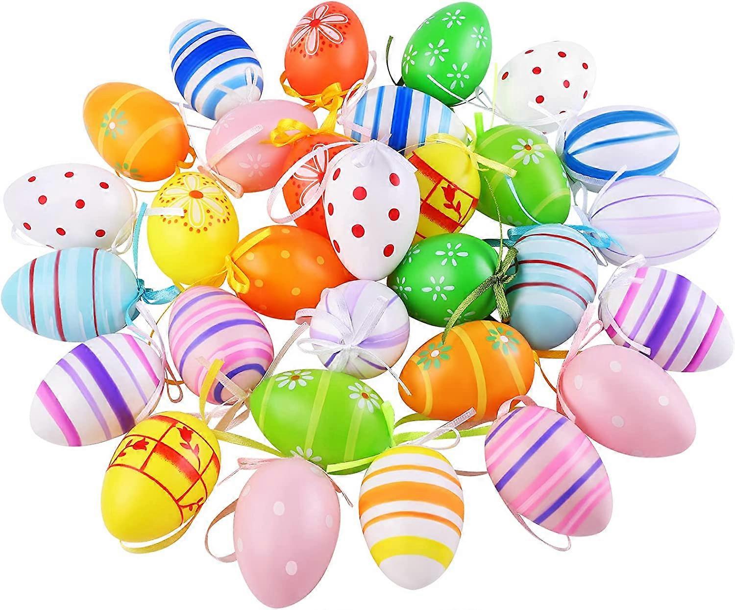 30 Pieces Easter Hanging Eggs Colorful Plastic Easter Eggs Easter Hanging Ornaments Easter Decoration  Random Styles