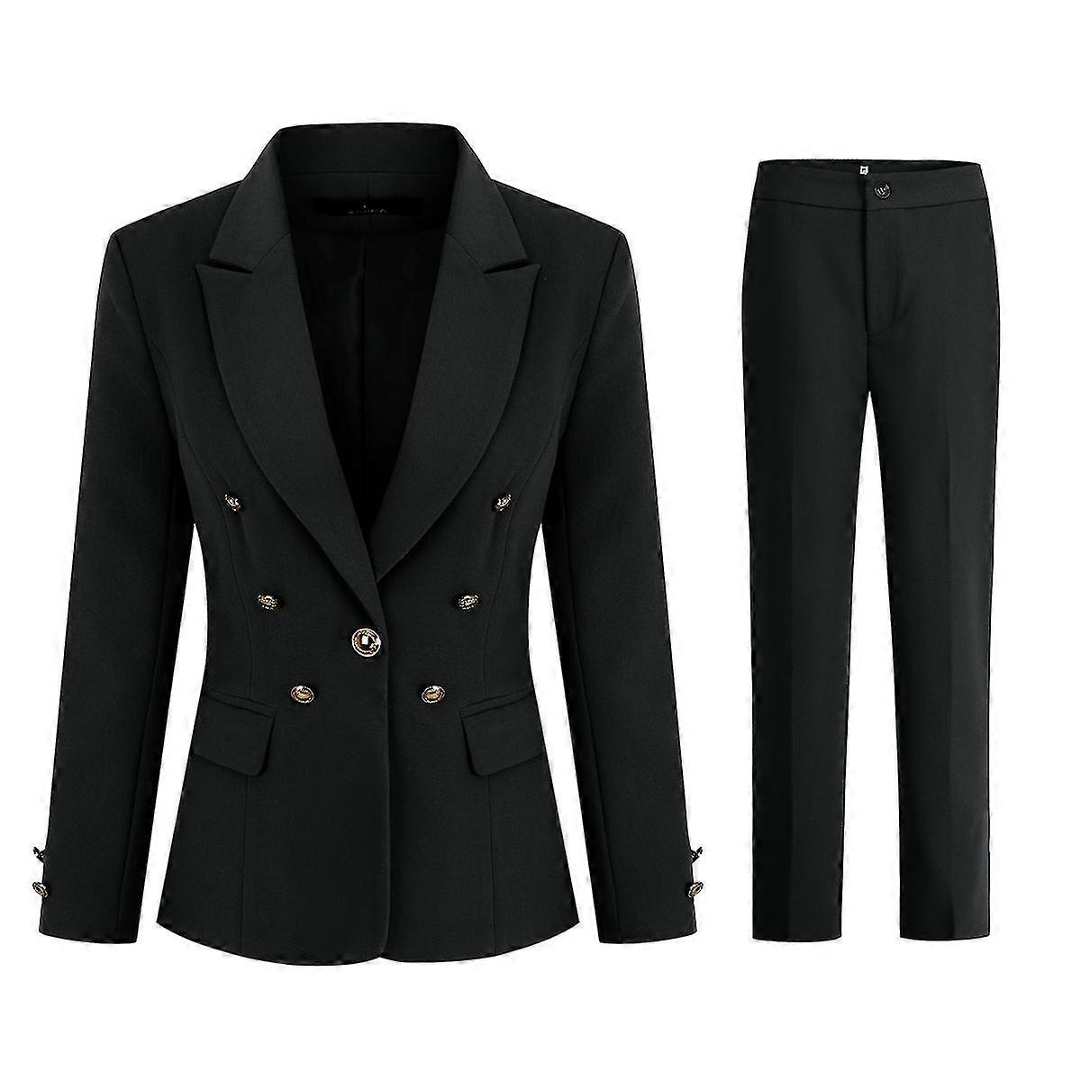 Women's office solid color multi-button suit two-piece suit (blazer + pants)