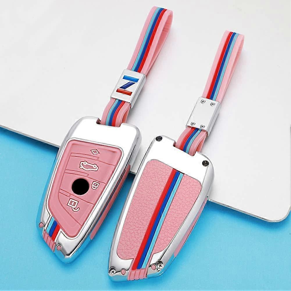 Zinc Alloy + Silicone Car Key Cover Case, BMW 2/3/5/7 Series, X1/X3/X5/X6, F15/F16/F45/F46/F48/F85/F86/G01/G11/G12/G20/G30/G32, 3-4 Buttons, Pink B