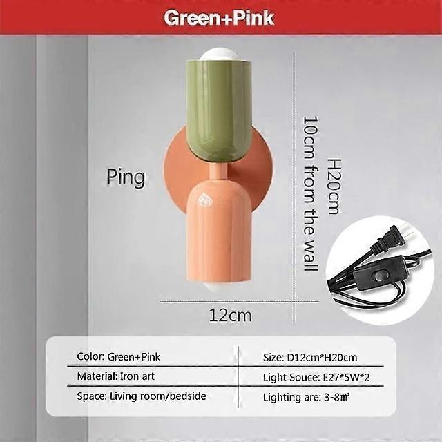 Jelivey Lampe murale LED nordique Macaron minimaliste avec prise Decor Light pour chambre à coucher