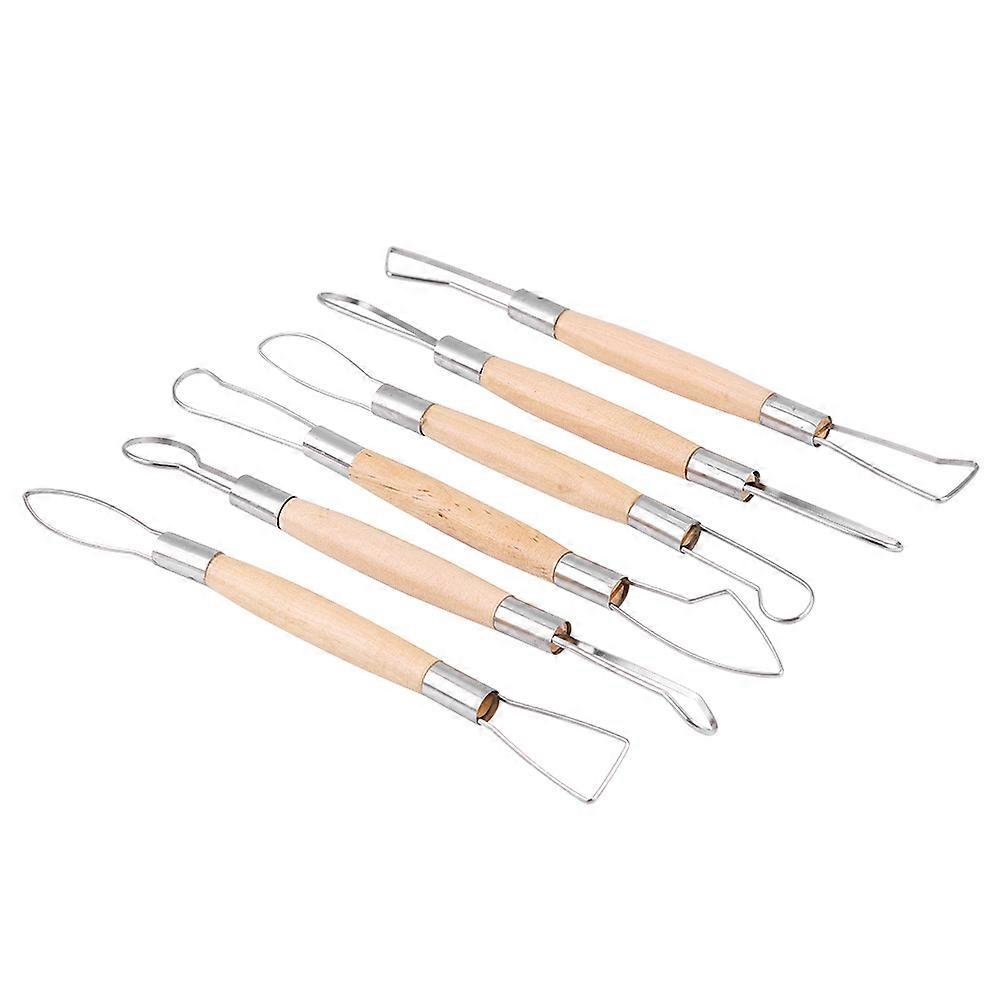 Double Head Ribbon Tool Wooden Handle Wax Pottery Clay Carving Sculpture DIY Craft Set