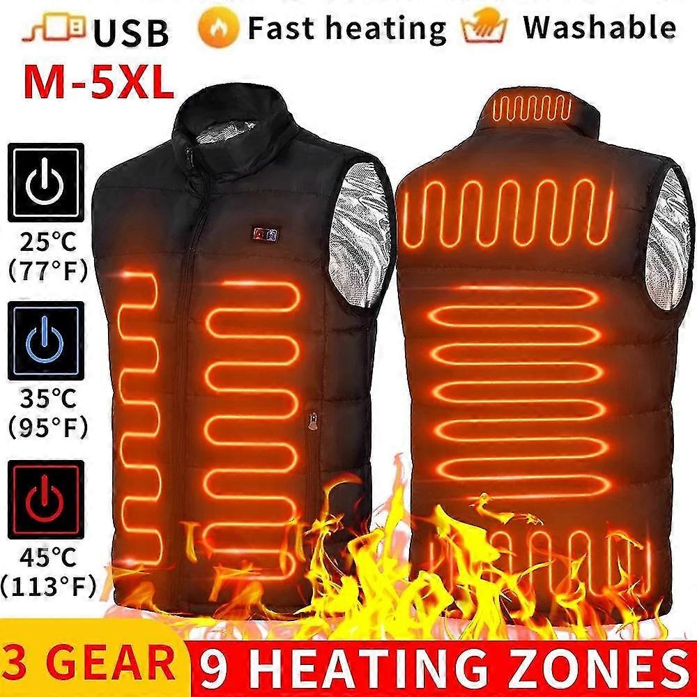 2023 Autumn And Winter Men's Thickened 9-piece Heated Vest Stone Thin Ink Usb Heating Vest Large Size Casual Vest Heated And Warm