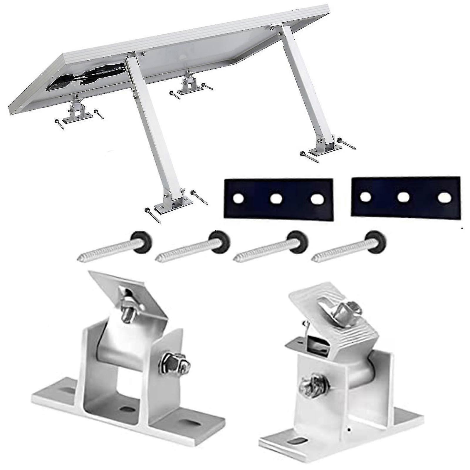 Solar Panel Bracket, Solar Panel Holder End Clamp Kit, Stand Solar Module 0-60 Individually Adjustable Flat Roof Mounting Angle (without Telescopic Ro