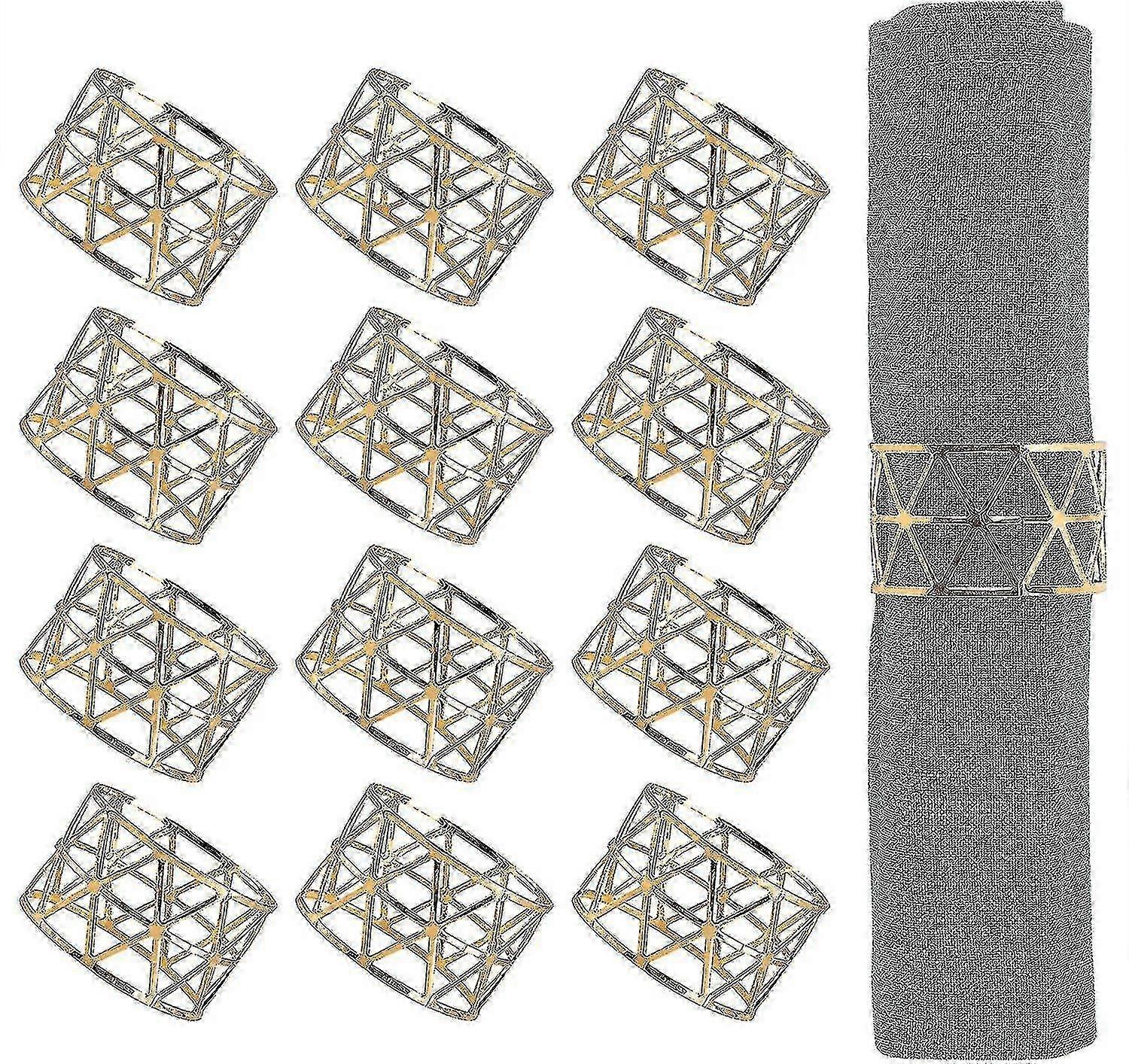 Ronds de serviette, 12 ronds de serviette dorés, porte-ronds de serviette pour salle à manger