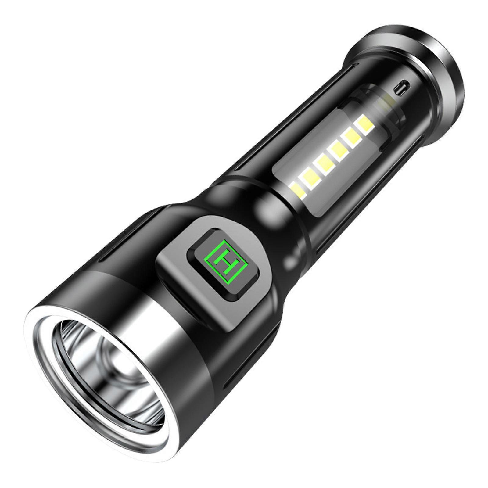 black USB Rechargeable Mini Flashlight With Long-Range Strong Light And Side Light Brightness