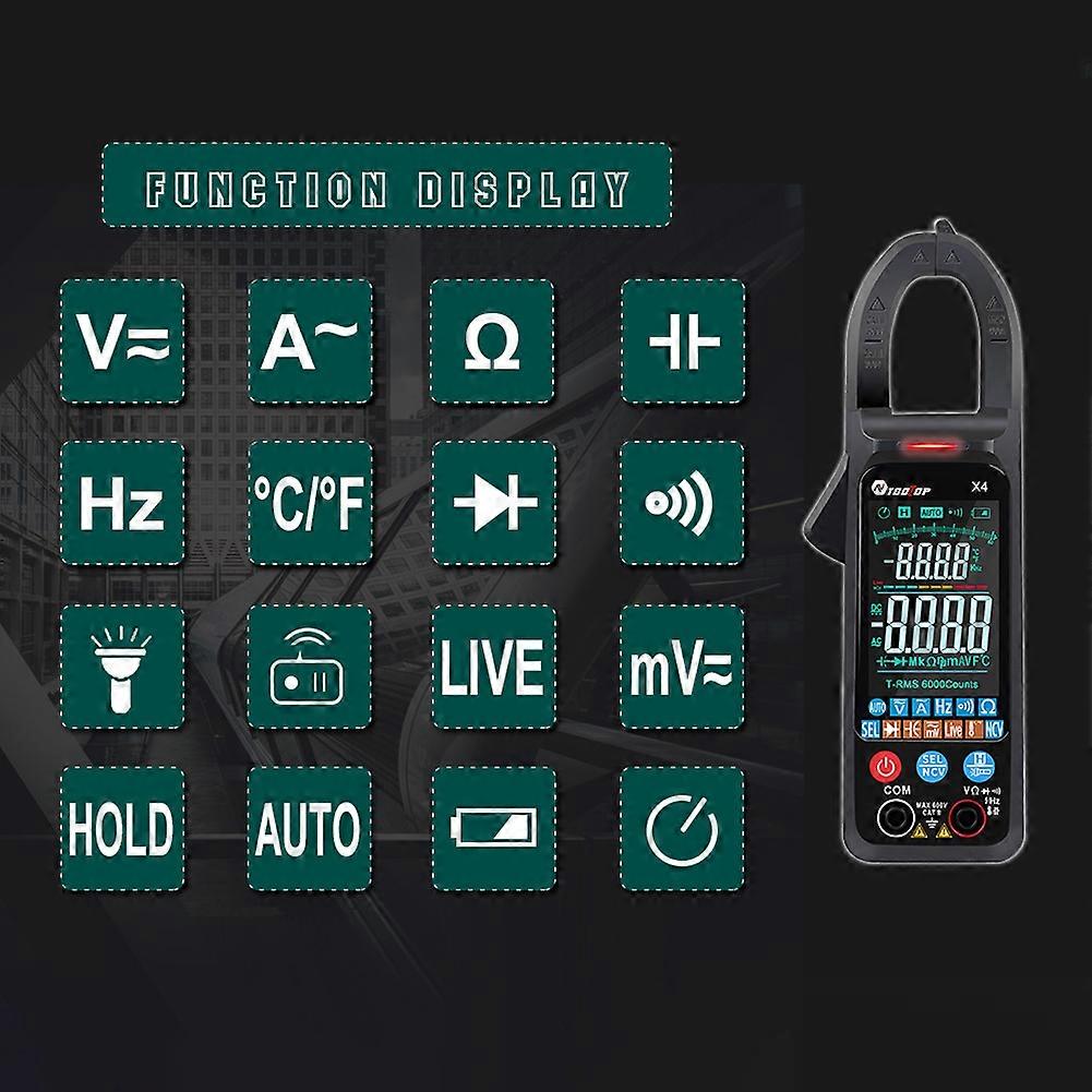 TOOLTOP X4 X5 Mini Digital Clamp Meter Color Large Screen Multimeter 6000 Counts NCV AC Voltage Current Capacitance Detection