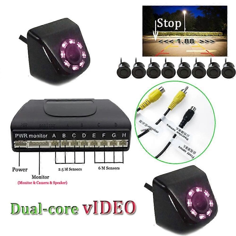Parktronic Dual-core Parking 8 Sensors Waterproof 8 IR Night Vision Car Reverse Camera Reversing BIBI Alarm Parking Assistant