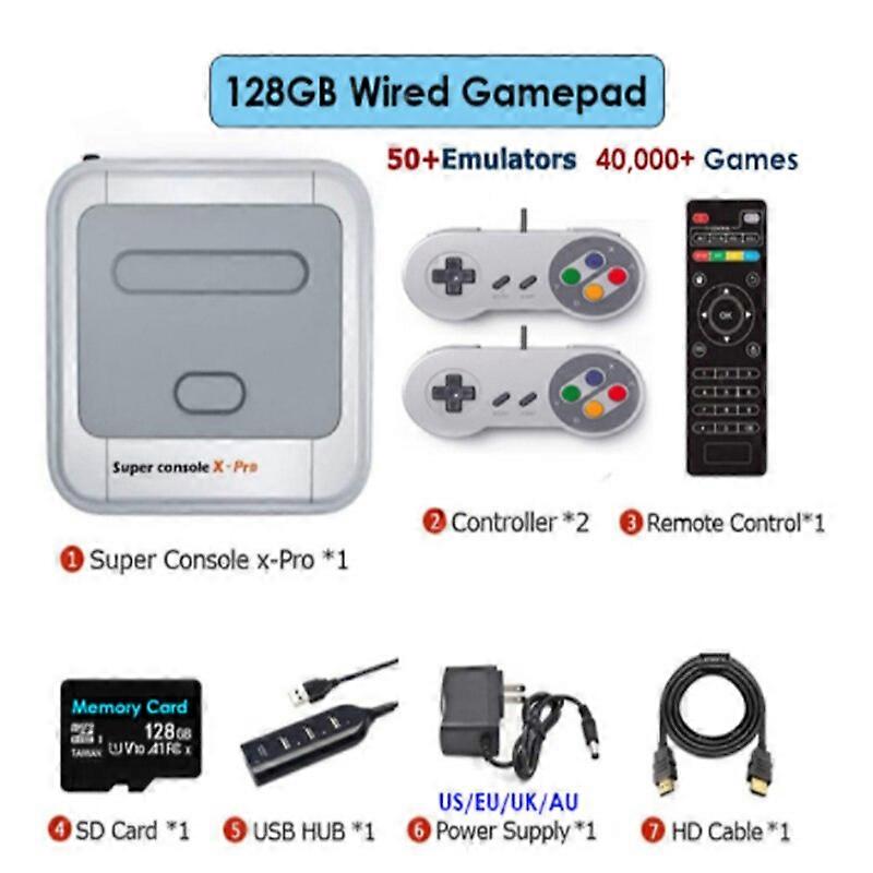 Ewwke Super Console X Pro S905X WiFi 4K HDMI-Compatibile 50+ Emulatore 50000+ Giochi Retro TV Box Lettore di videogiochi per PSP/PS1/N64 Spina UE 128G
