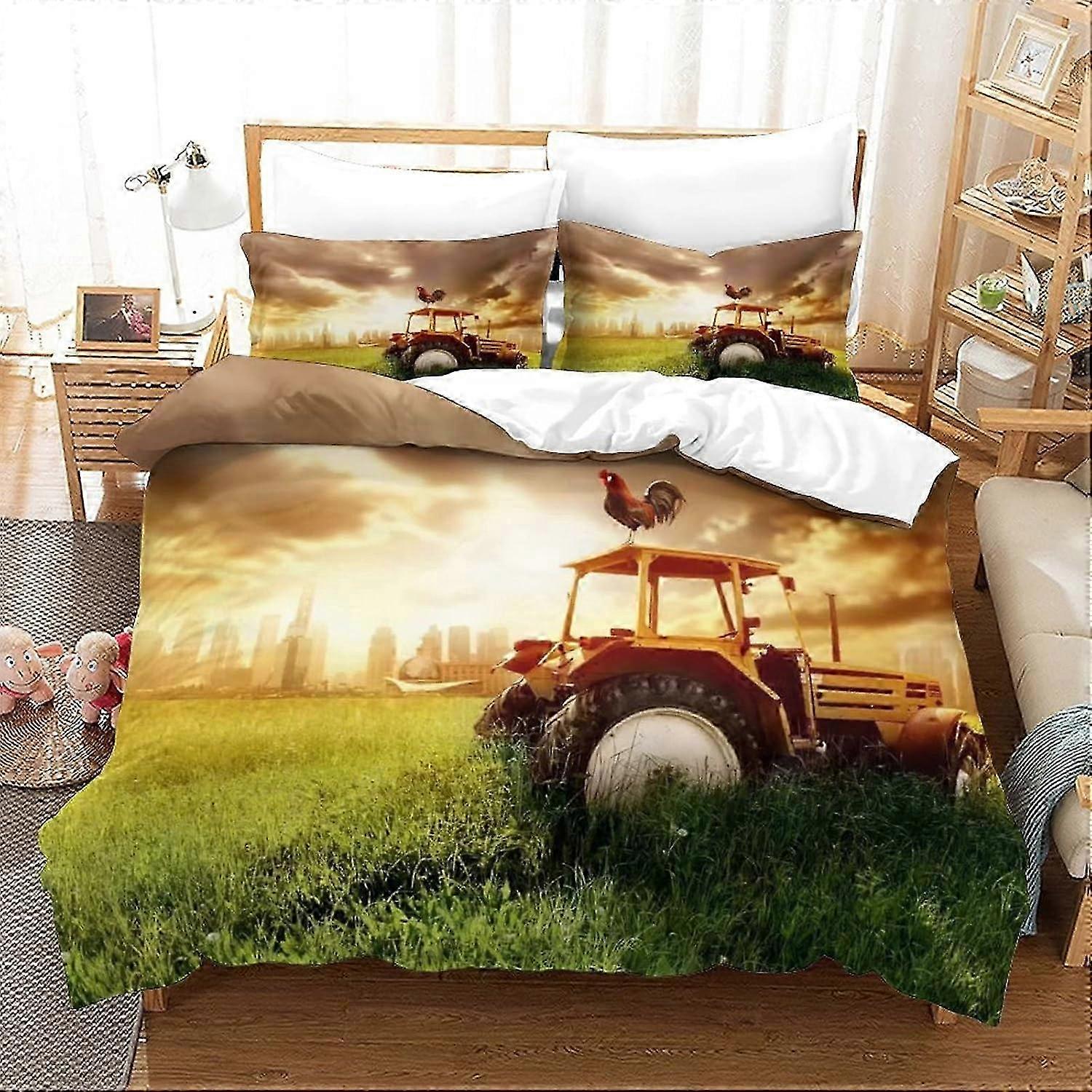 J1201 Lençóis 3D Impresso Trator Capa de Edredão Conjunto 3 Peças Conjunto com Zíper Oculto Design Exclusivo Macio Anti-alérgico Conjunto de Cama Capa de Colcha para Crianças 
