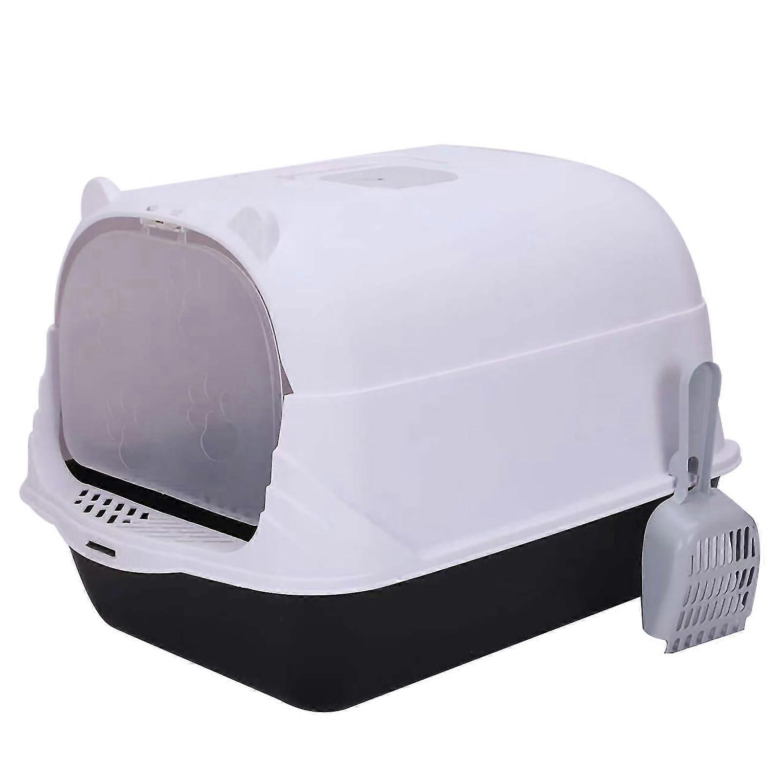 2024Fully Enclosed Large Cat Litter Box with Door Isolate Smelly Cat Toilet Cat Pet Supplies(Black Send Shovel Activated Carbon Deodorant Bag)