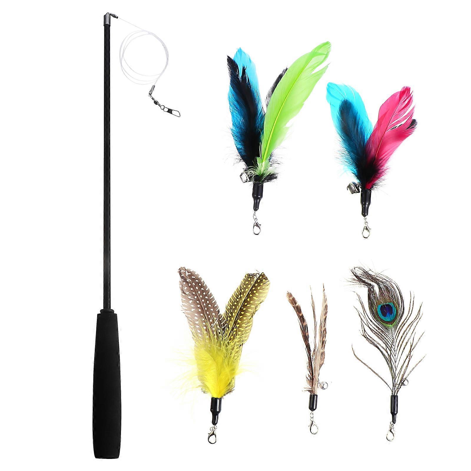 6pcs Cat Toy Wand Cat Feather Teaser Stick Cat Teasing Toy Kitten Toy Supplies