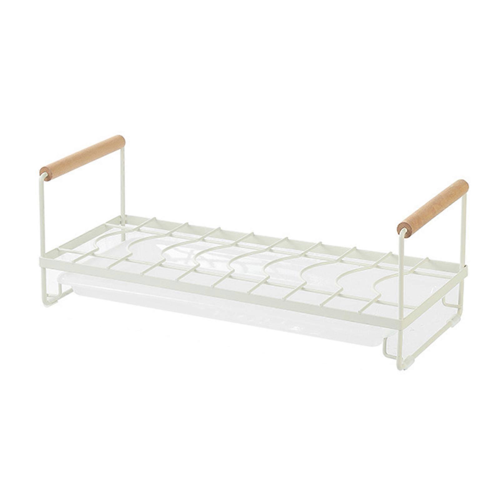 Draining Dish Rack Wooden Handle with Silicone Anti-slip Pad Vertical Waterproof Countertop Dish Organizer Jikaixiang