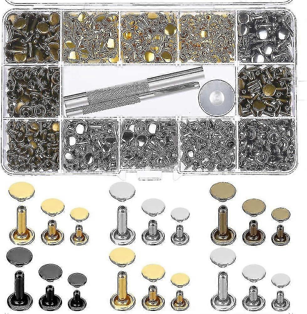 Barsinfi 480 Sets Of Leather Rivets In 3 Sizes, Double-hat Rivet Straps, 3-piece Tool Set, 4 Colors High Quality