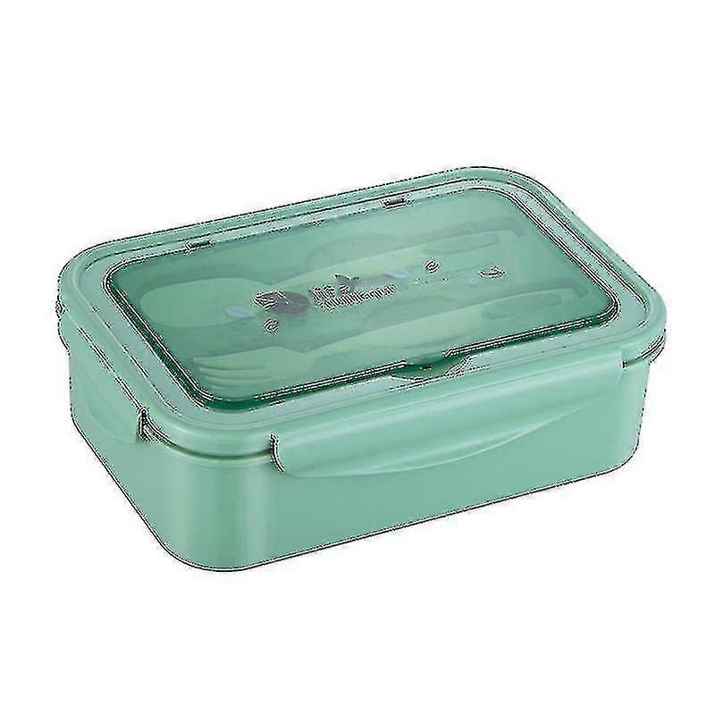 Rectangular Compartment Plastic Lunch Box With Fork And Spoon (green)(t-0-g)