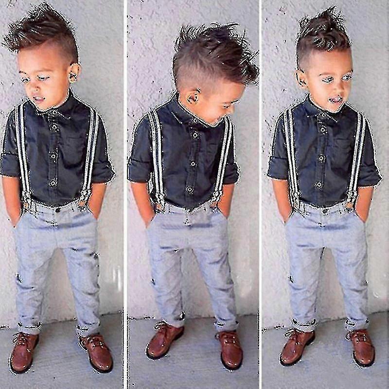 Junge Gentleman Outfit Langarm Hemd Top Hosenträger Hose Kinder Formal Anzug Set
