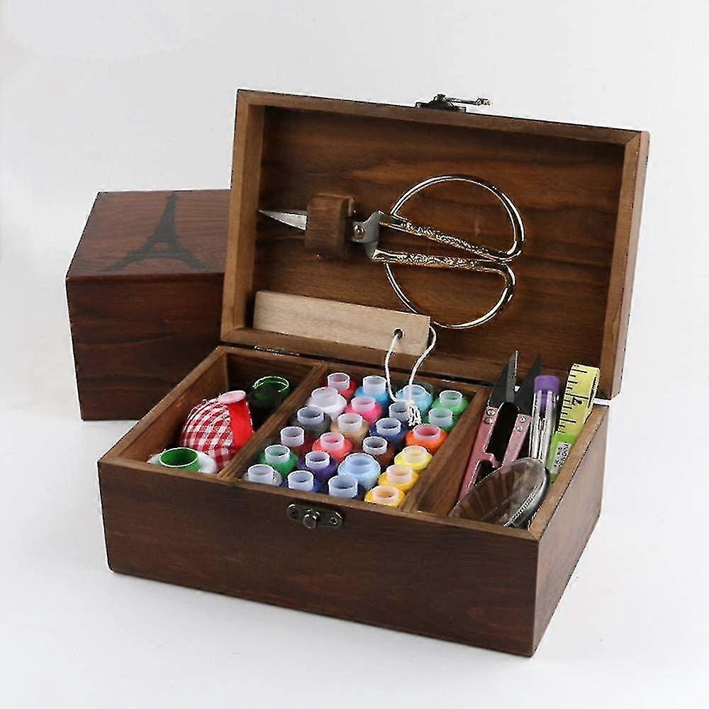 木制缝纫套件 - 68 件缝纫配件。剪刀。西吉耶。