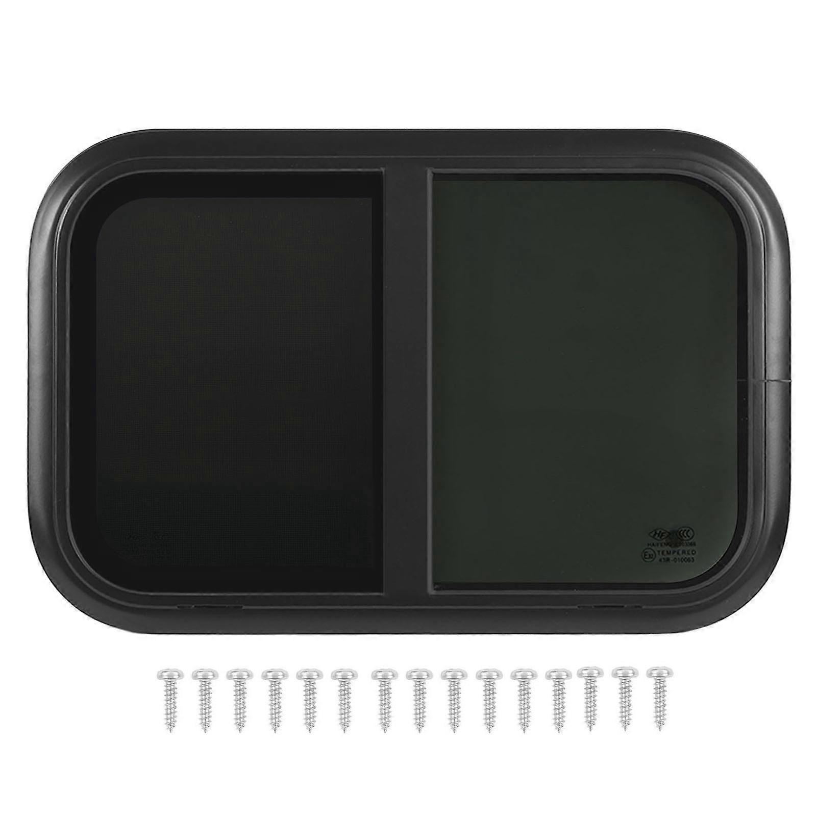 Fenêtre coulissante RV 700 x 500 mm Remorque en alliage d’aluminium noir Verre résistant aux UV avec filet mobile résistant aux insectes pour l’épaisseur de la paroi : 48 à 53mm