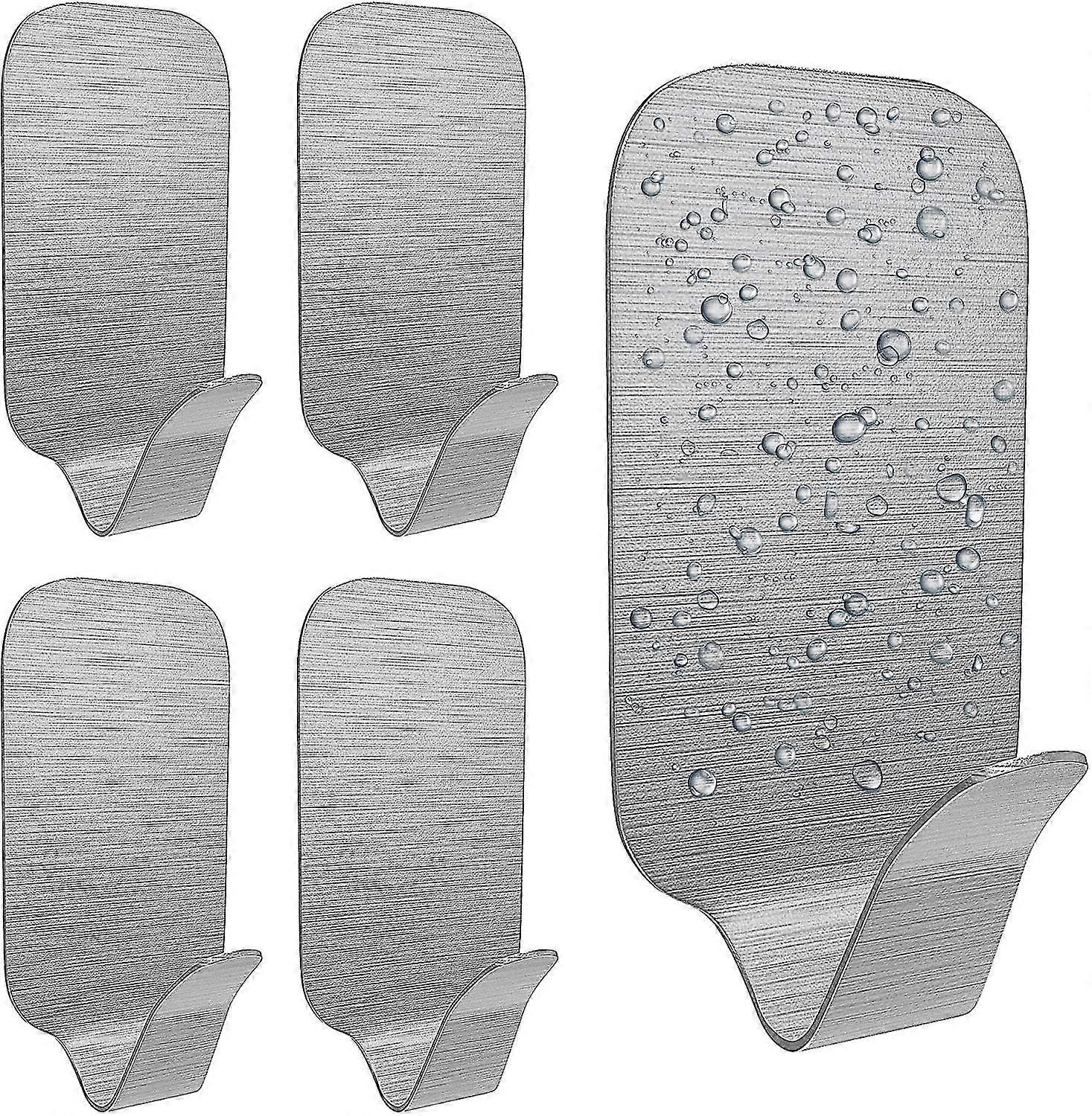 Heavy Duty Self Adhesive Hooks Pack Of 8 Rustproof Adhesive Wall Hook, Waterproof Wall Hooks For Hanging Towel, Robe, Coat, Bags, Keys(silver)