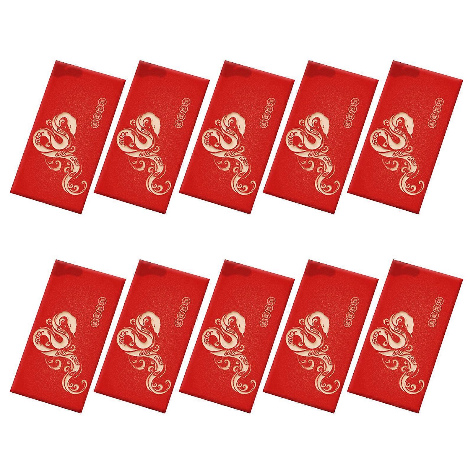 10 Pcs Red Envelopes 2025 Chinese Snake Lunar New Year Red Packets Portable Blessing Red Lucky Money Envelopes for New Year Party