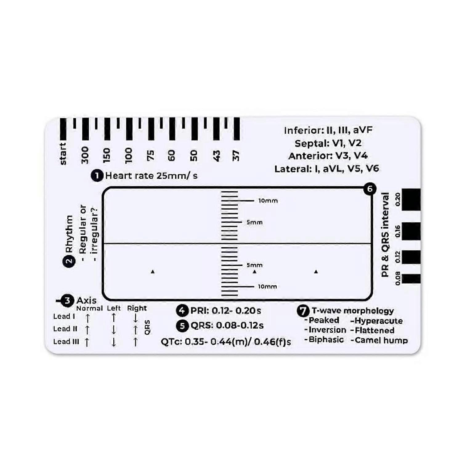 Transparent 7-Step Ruler Measuring Tool Compact Design Portable ECG-Interpretation Pocket Reference