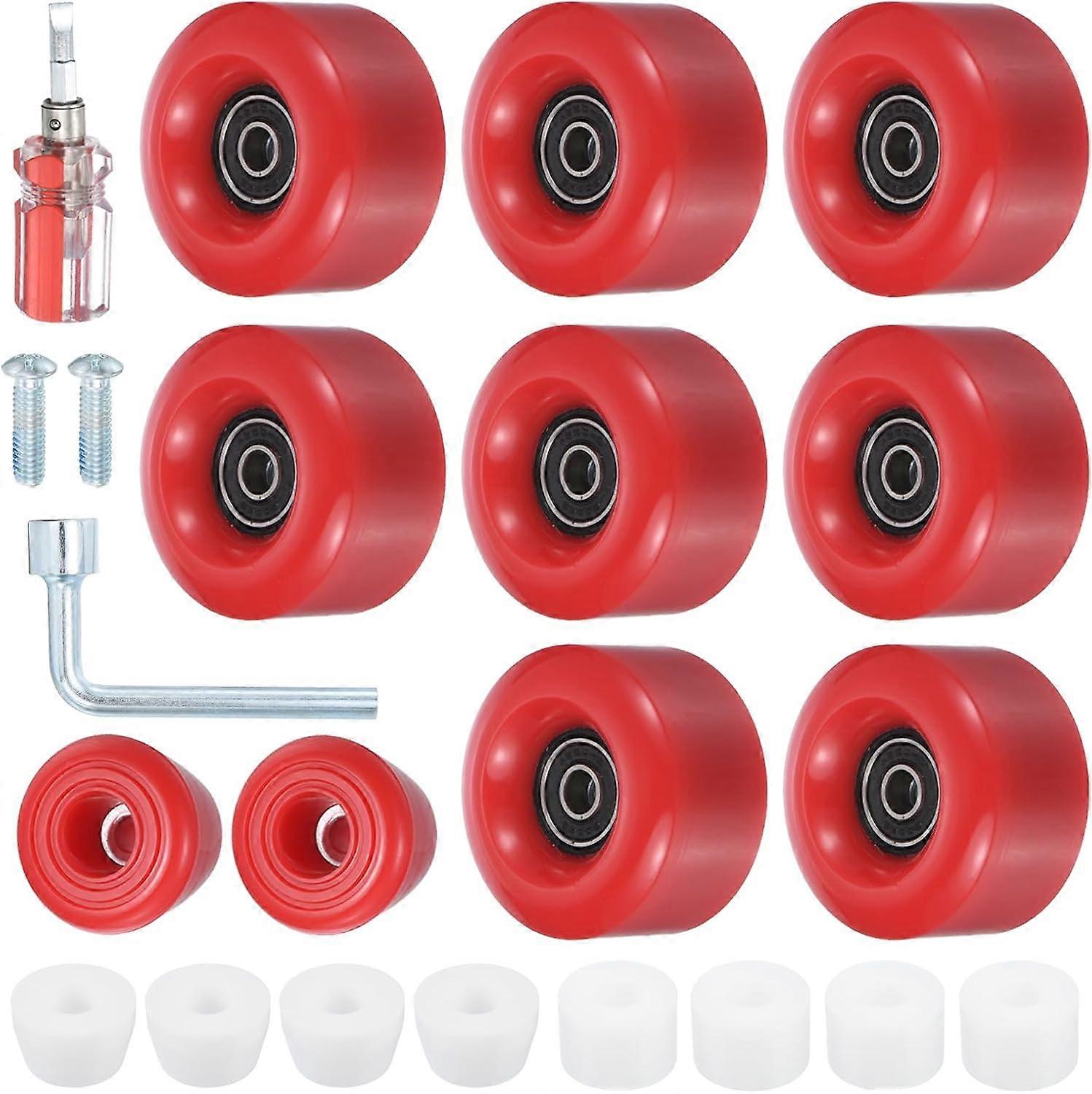 Roller Skate Wheels - Quad Skates Wheels with Bearing Installed & 2 Toe Stoppers with wrench For Outdoor Double Row SkatingRed