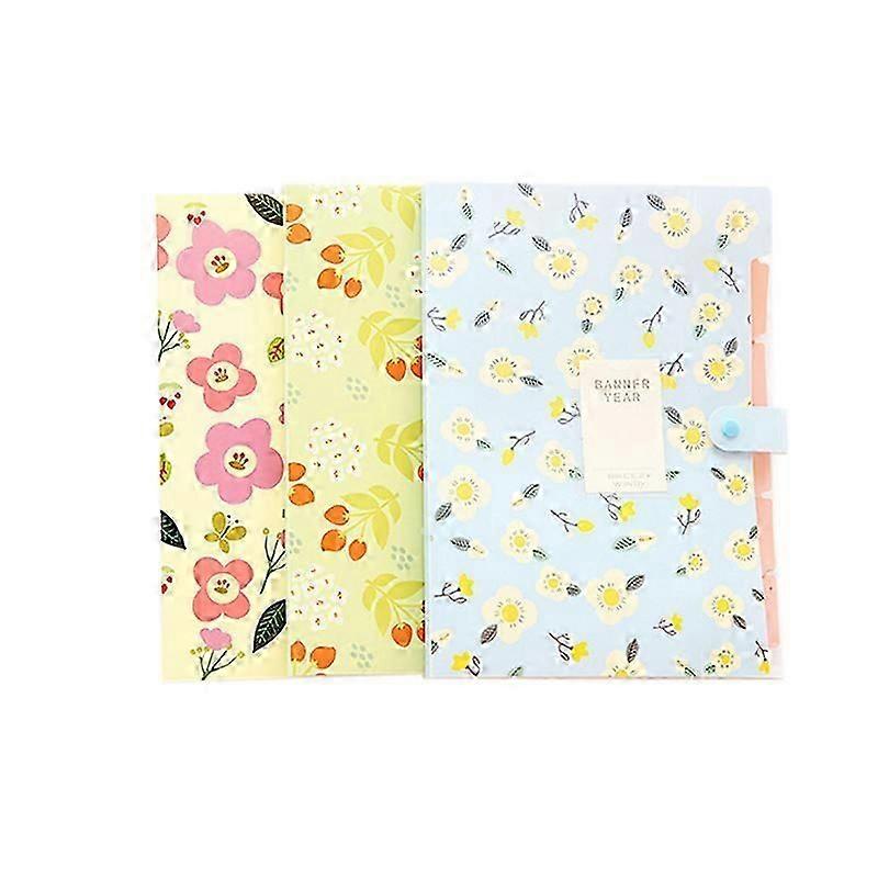 3pcs Fresh Floral Filing Production Folder Multi-function 8 Into Mezzanine File A4 Document File Fo