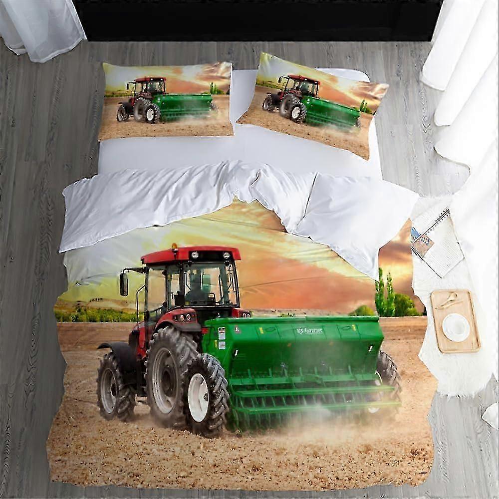 J4038 Lakens Beddengoed Tweepersoonsbed Set Tractor Dekbedovertrek Set King Size - Super Zachte Microvezel 3D Geprinte Boerderij Boerderij Tractor 3D Model Dekbedovertrek Jongen