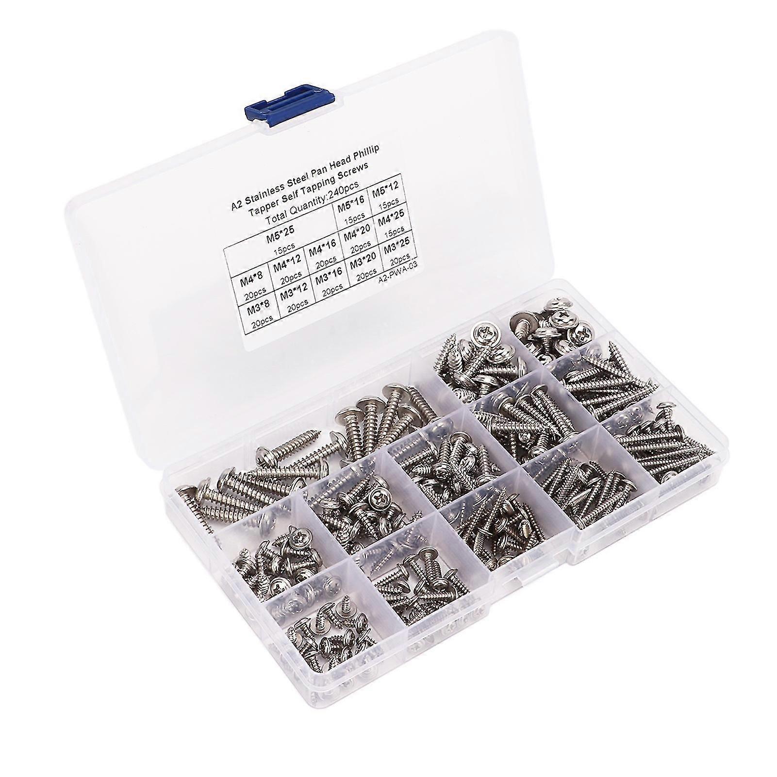 240Pcs M3 M4 M5 Stainless Steel Self Tapping Screws Combination for Wood Work