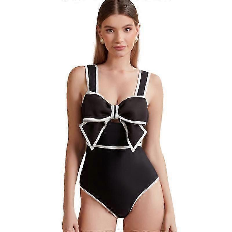 Bianco e nero Bow-tie Decor Costume da bagno intero e gonna