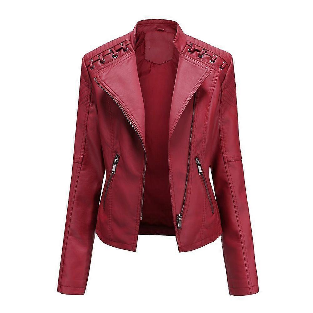 Women's Leather Biker Jacket Punk Trendy Short Coat for Autumn Spring
