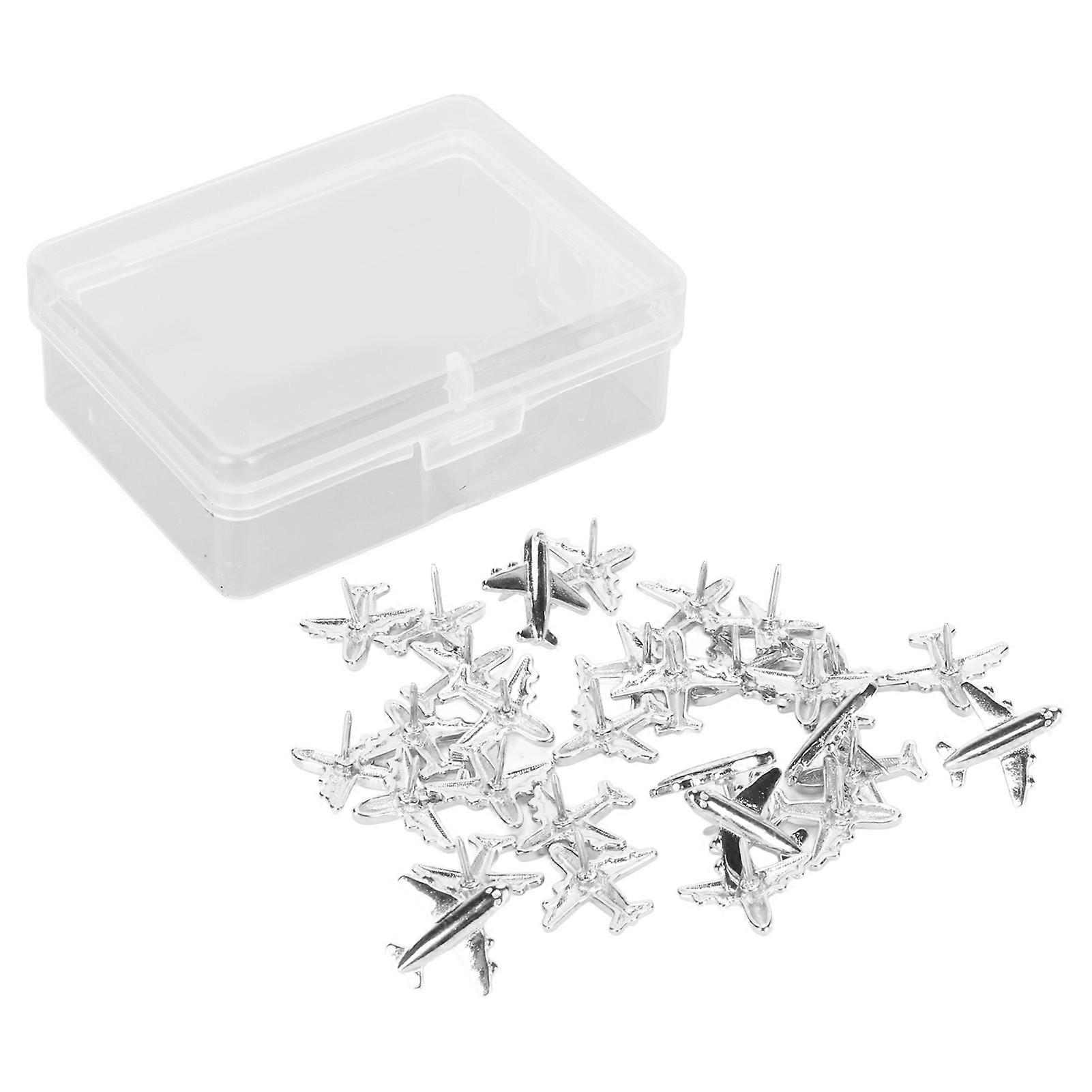 30pcs Airplane Push Pins Cute Metal Decorative Thumbtacks with Clear Box for Cork Board Whiteboard Picture Silver