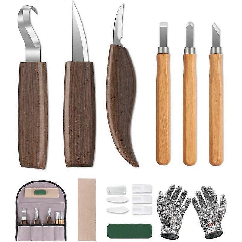 10-osainen puunveistotyökalusarja - Sarja sisältää 3 lasia, 3 korvaa, käsineet ja laukun, sopii aloittelijoille ja ammattilaisille