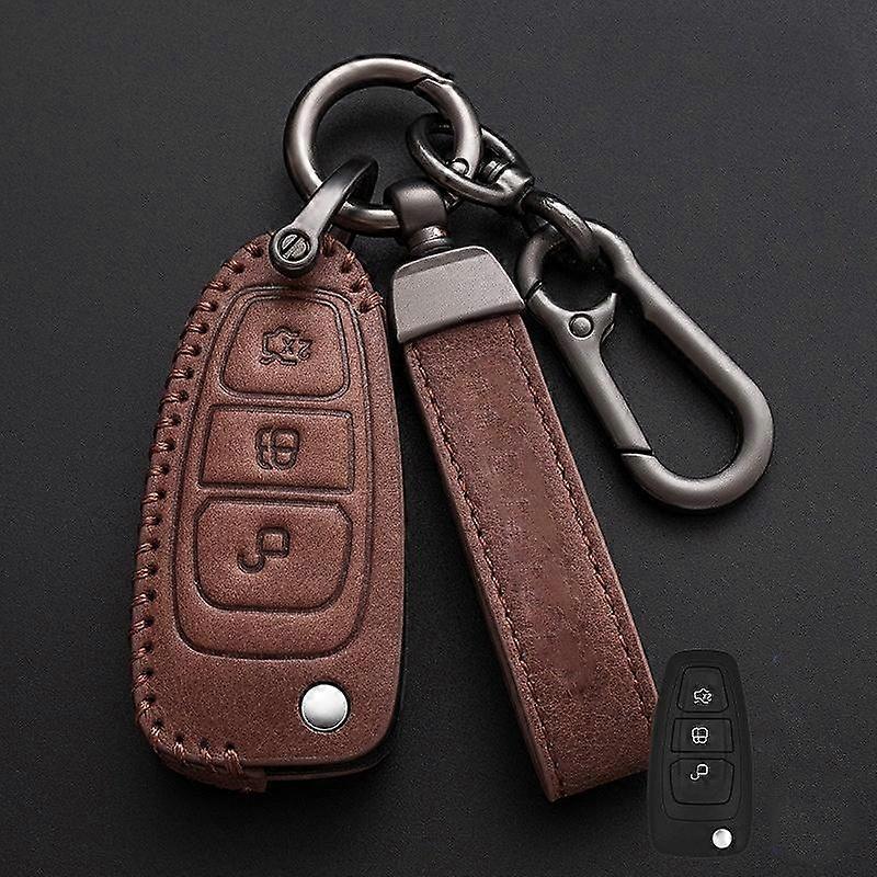 Leather Car Key Case Cover for Ford Ranger C-Max S-Max Focus Galaxy Mondeo Transit Tourneo Custom Auto Key Holder Keychain