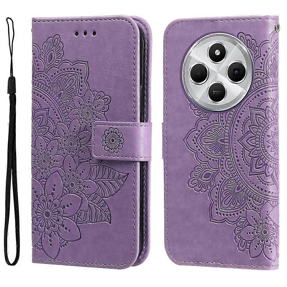 Capa de Telefone de Couro com Flores de Sete Pétalas