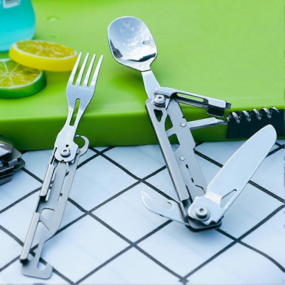 Foldable Portable Cutlery Corkscrew Tableware High Strength Disassembly Stainless Steel Camping Fork Spoon Knife Outdoor