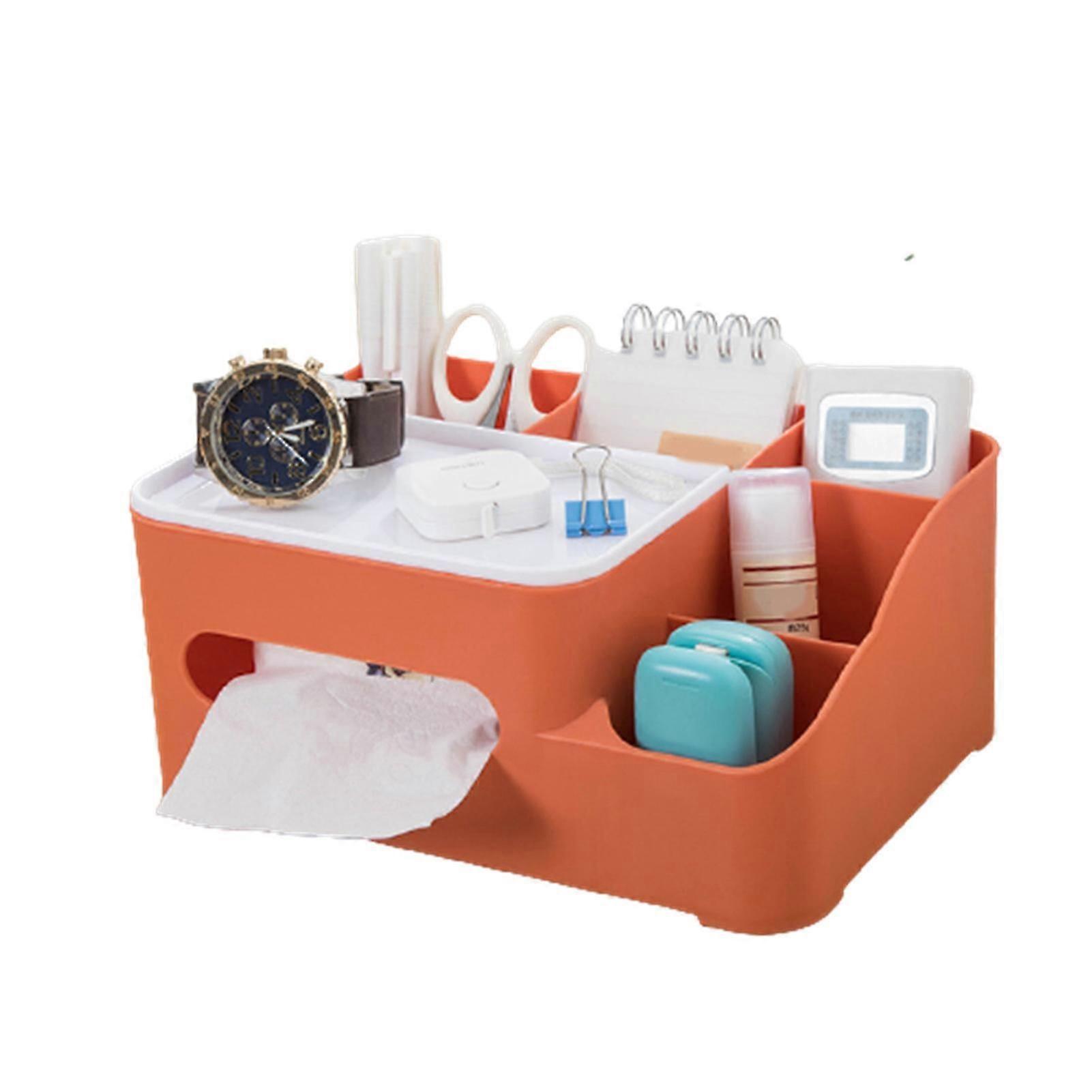 Remote Control Tissue Box with Multi-Cells Multifunctional Desktop Remote Stationery Organizer for Home Office