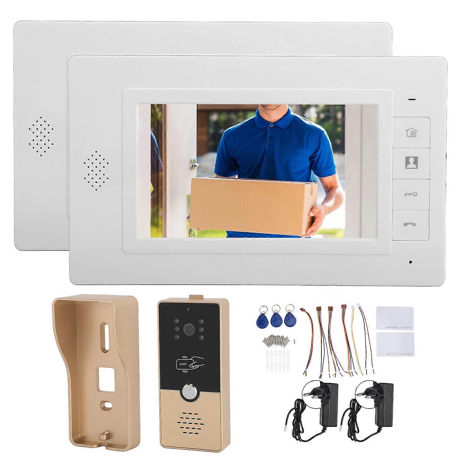 Video Doorbell Intercom System 7inch Color Screen IR Camera Wired Video Doorbell Door Phone Kit for