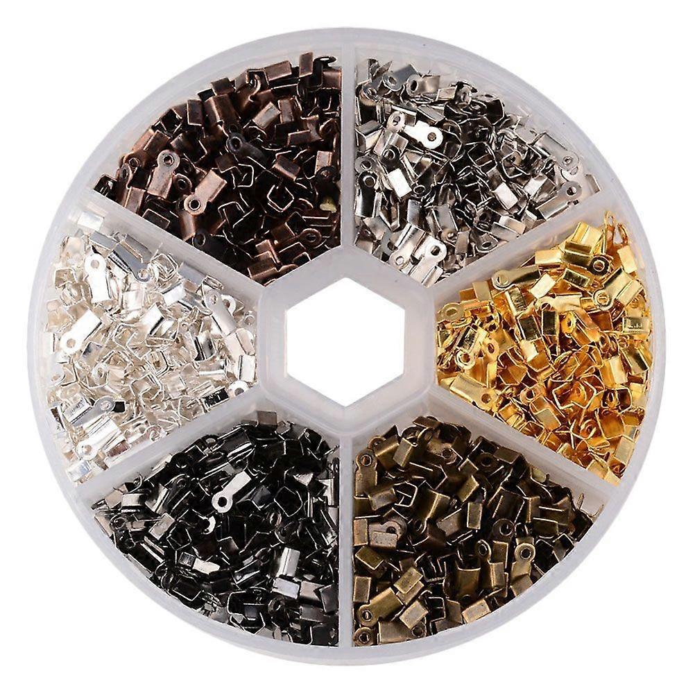 1 Set/1380pcs Iron Fold Over Crimp Cord Ends Terminators Clamp End Tips for DIY