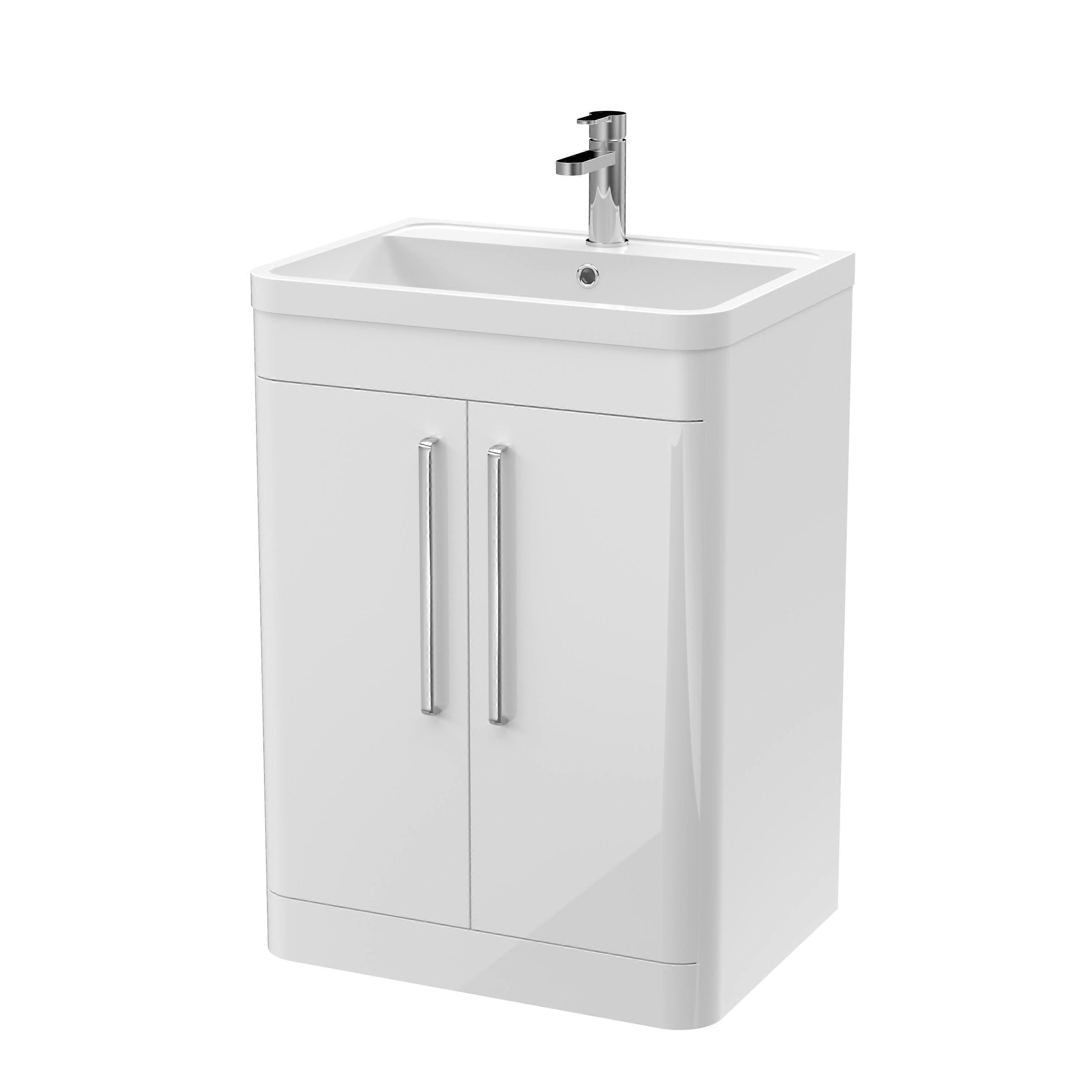 Bathroom 2 Door Bathroom Vanity Basin Unit 600mm - Gloss White