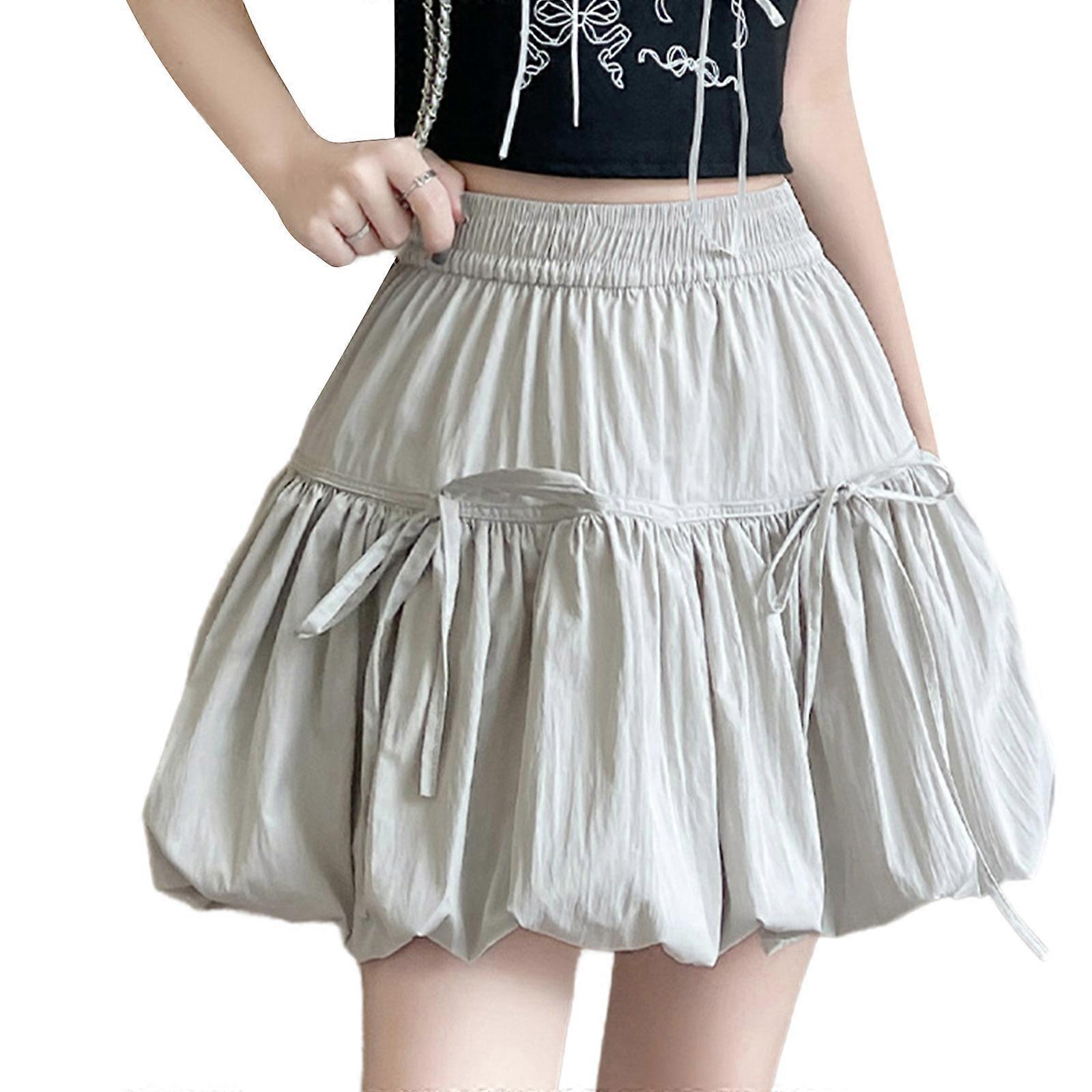 Women Sweet Bowknot Bubble Short Skirt Ruffle Pleated Balloon