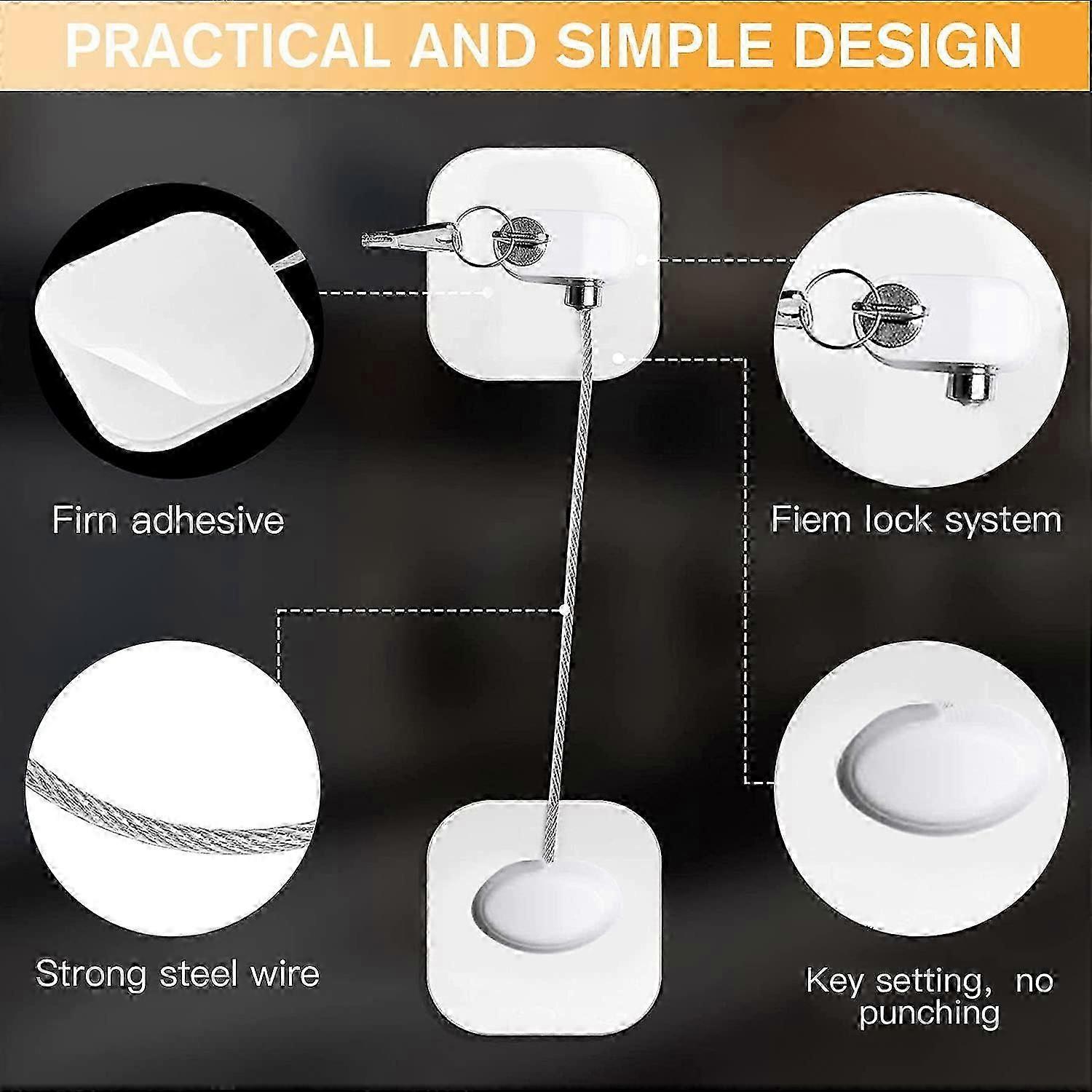 Child safety lock for fridge, fridge lock with key, child safety lock, safety device for fridge, cupboard and doors, stable cable removable without re