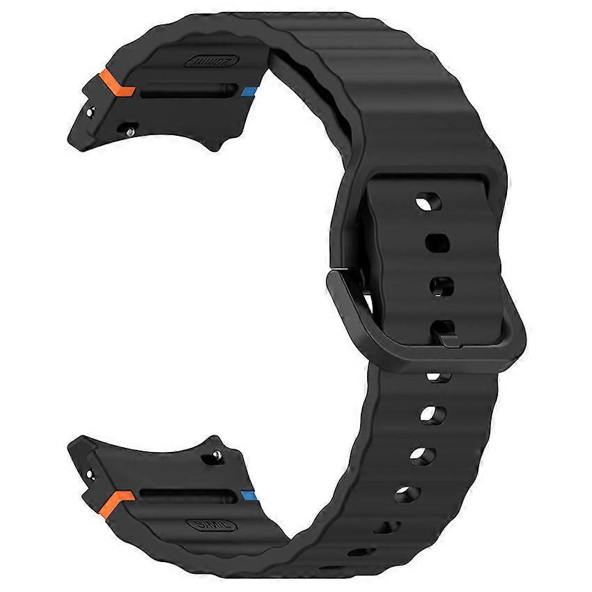 Watch Strap for Samsung Galaxy Watch 7 Silicone Watch Band Wave Pattern Line Colorful Buckle (Black)