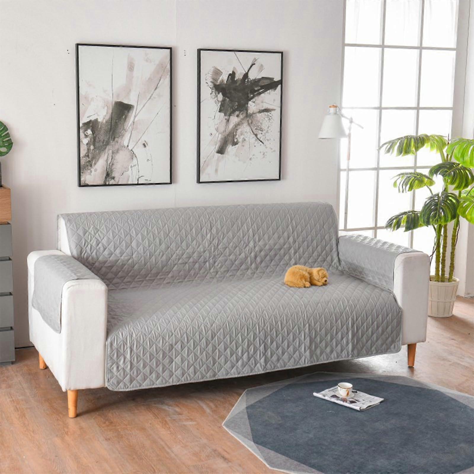 Quilted Fleece Solid Color Warm Cozy Washable Fuzzy Plush Non Slip Sofa Cover for Dogs Furniture Protector X-Large
