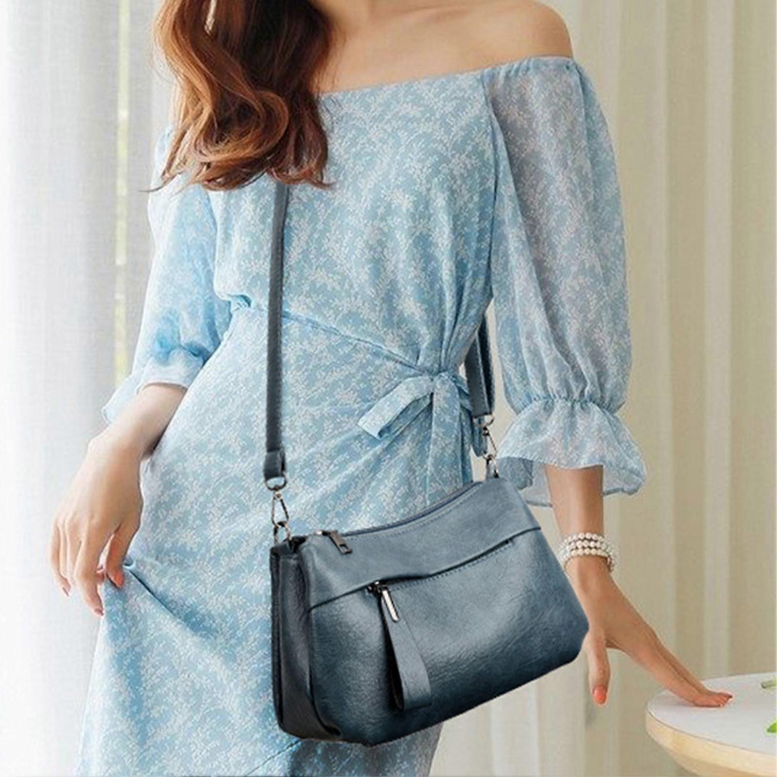 PU Leather Messenger Bag Blue 26x17x10cm Adjustable Straps