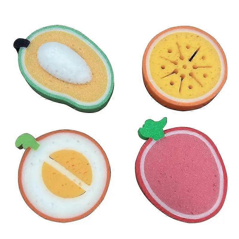 4pcs Fruit Type Thickened Sponge Wipe Scouring Pad Multi-functional Decontamination Cleaning Dishwashing Sponge