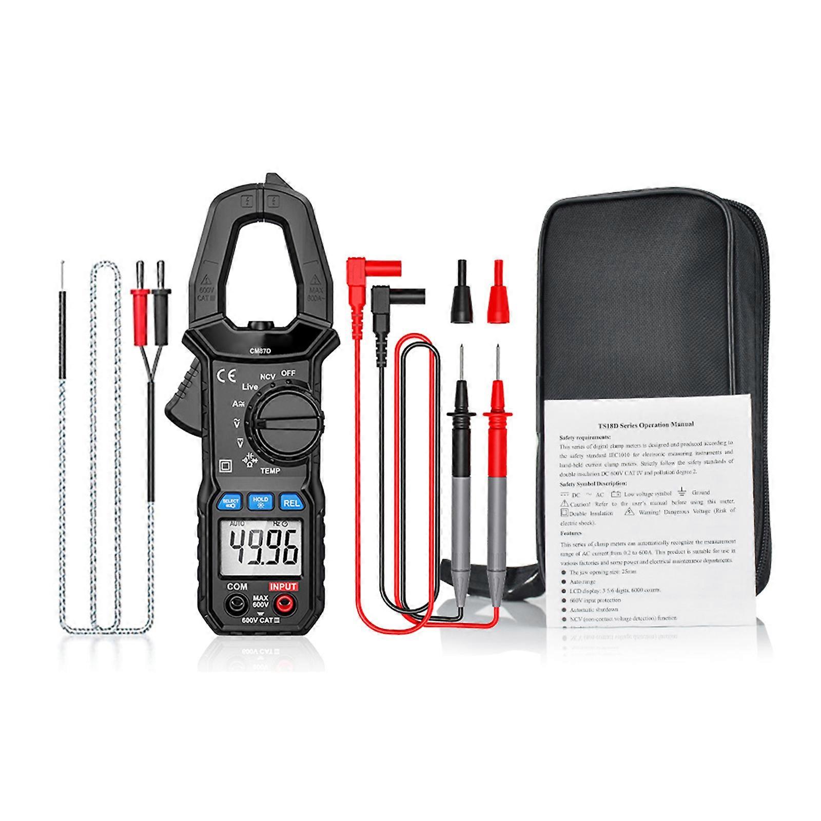 AC/for DC Digital Clamp Meter T-RMS Multimeter 6000 Counts Voltage Tester Auto-ranging, NCV AC for DC Current Voltage Re