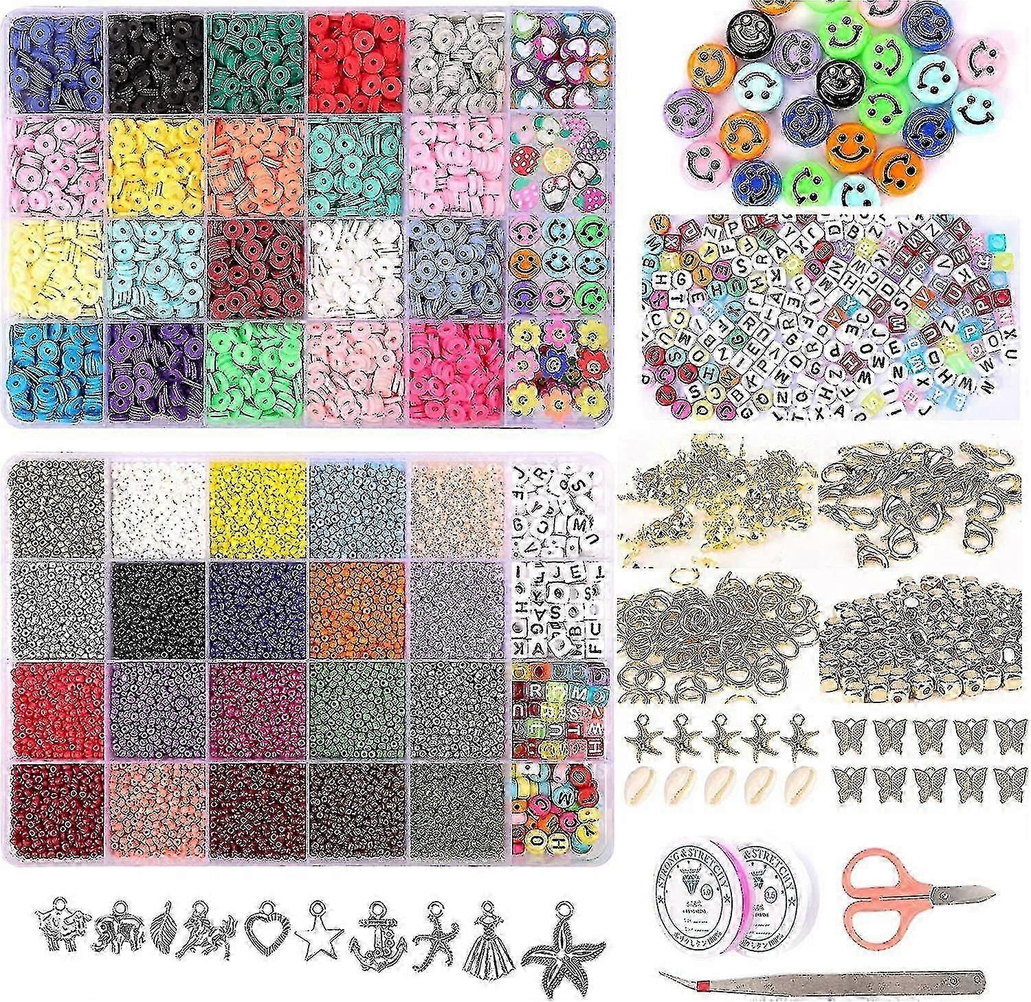 25000 Pieces Glass Beads Clay Beads Chain Bead Making Kit Alphabet Bead Pendants