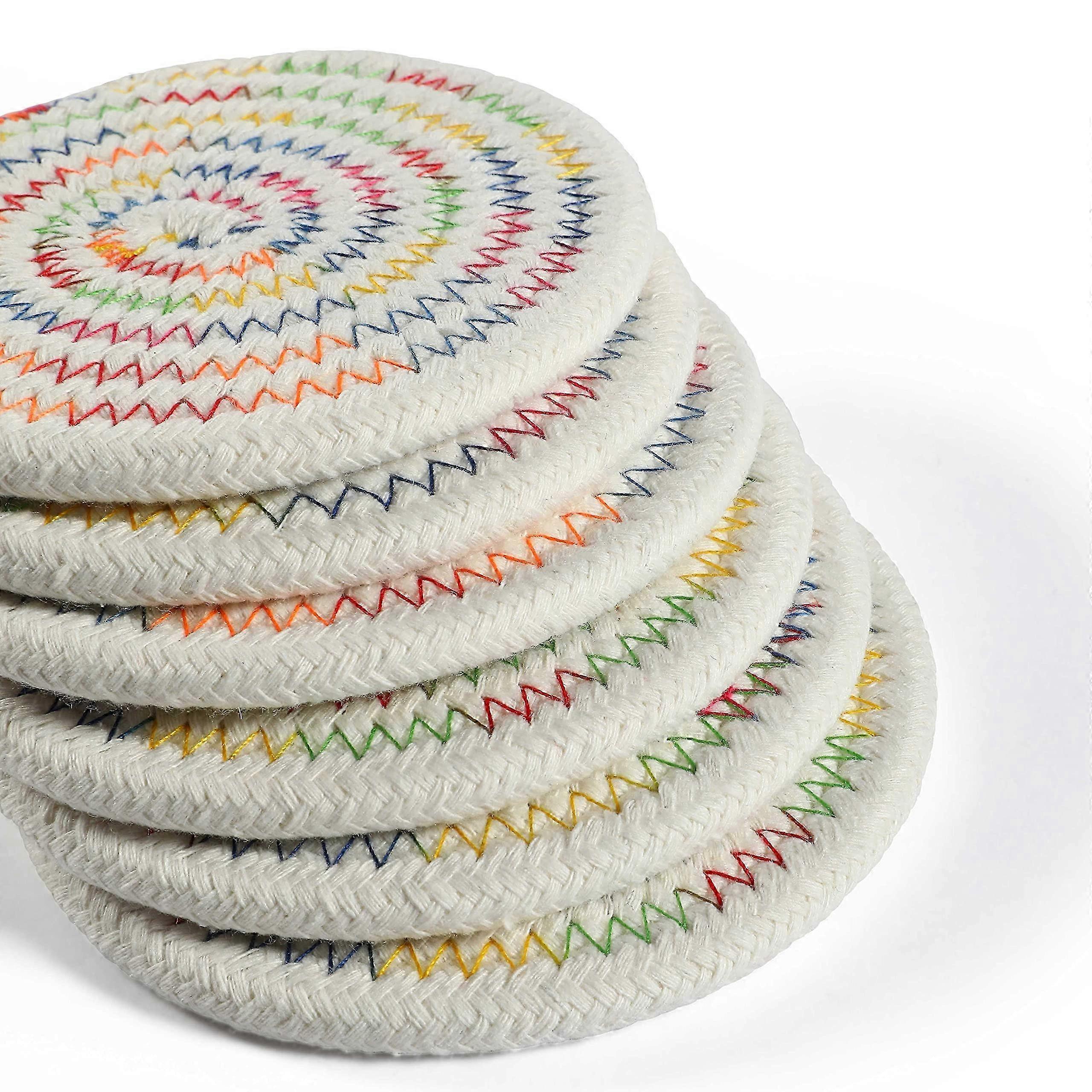 Rainbow Woven Coasters Set of 6 - Absorbent Rustic Drink Mats for Tables