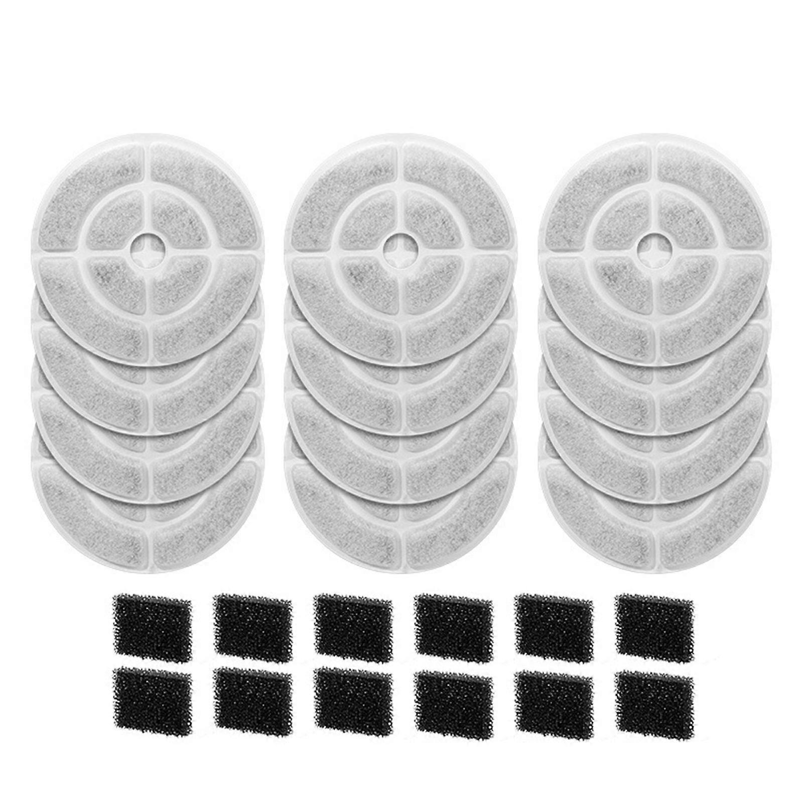 Round Replacement Filter and Foam Set for Pet Dog Cats Water Dispensers Multiple Filtration with Safe Nonwoven Fabric
